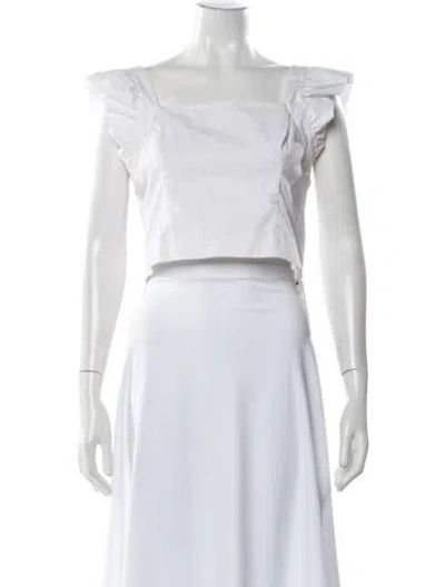 Pre-owned Cara Cara Square Neckline Short Sleeve Crop Top In White