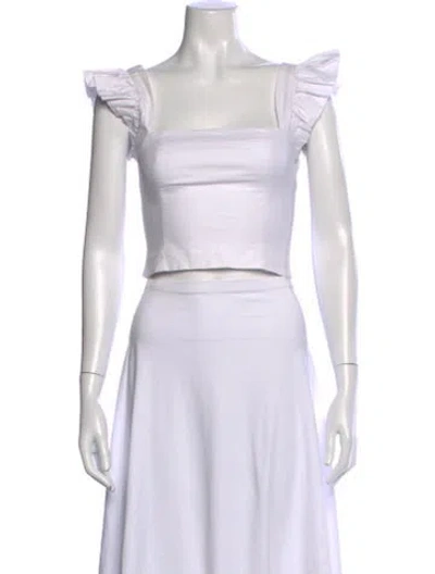 Pre-owned Cara Cara Square Neckline Short Sleeve Crop Top In White