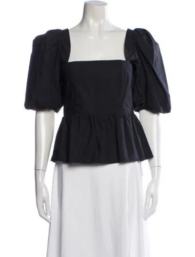 Pre-owned Cara Cara Square Neckline Short Sleeve Top In Black/neutrals
