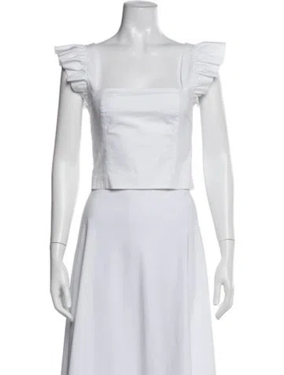 Pre-owned Cara Cara Square Neckline Short Sleeve Top In White