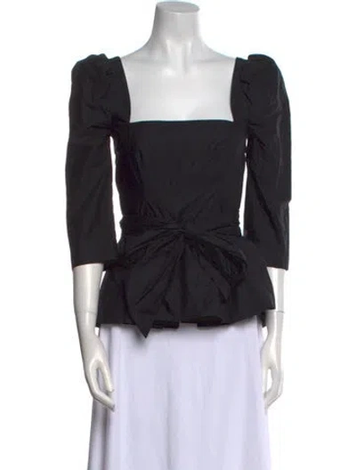 Pre-owned Cara Cara Square Neckline Three-quarter Sleeve Blouse In Black