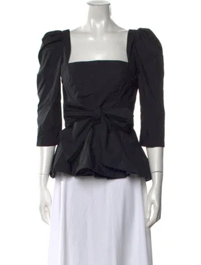 Pre-owned Cara Cara Square Neckline Three-quarter Sleeve Blouse In Black