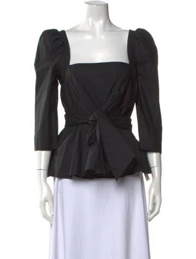 Pre-owned Cara Cara Square Neckline Three-quarter Sleeve Blouse In Black