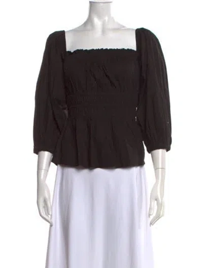 Pre-owned Cara Cara Square Neckline Three-quarter Sleeve Blouse In Black