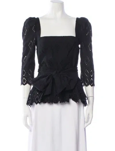 Pre-owned Cara Cara Square Neckline Three-quarter Sleeve Blouse In Black/neutrals