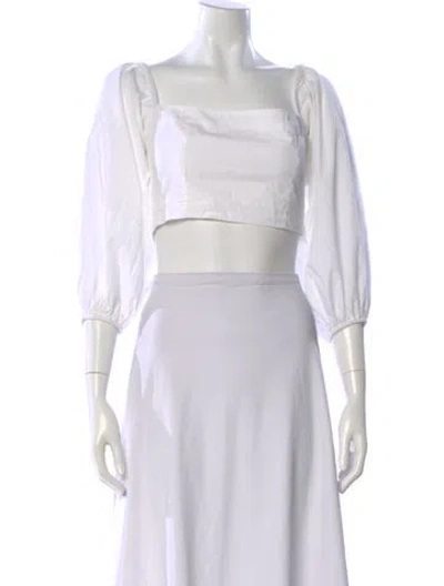 Pre-owned Cara Cara Square Neckline Three-quarter Sleeve Crop Top In White