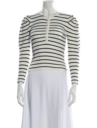 Pre-owned Cara Cara Striped Crew Neck Sweater In White