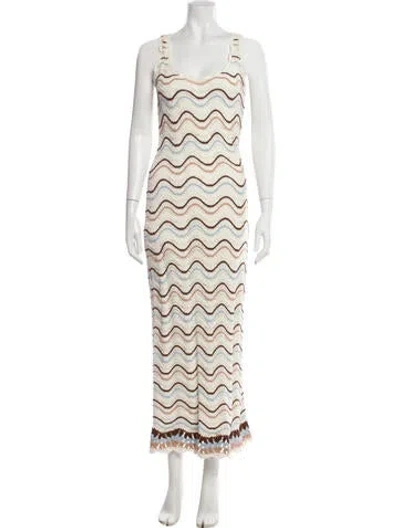 Pre-owned Cara Cara Striped Long Dress In White