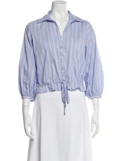 Pre-owned Cara Cara Striped Long Sleeve Button-up Top In Blue