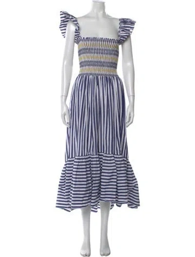 Pre-owned Cara Cara Striped Midi Length Dress In Blue