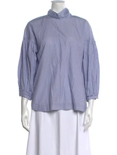 Pre-owned Cara Cara Striped Mock Neck Blouse In Blue