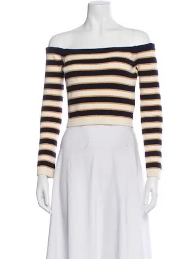 Pre-owned Cara Cara Striped Off-the-shoulder Crop Top In Neutral
