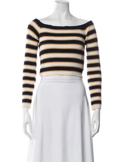 Pre-owned Cara Cara Striped Off-the-shoulder Sweater In Blue