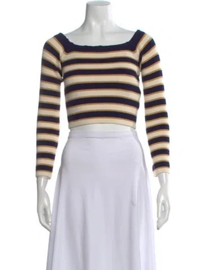 Pre-owned Cara Cara Striped Square Neckline Crop Top In Neutral