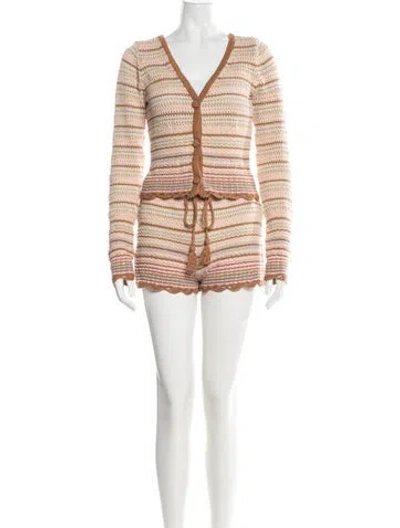 Pre-owned Cara Cara Striped Tassel Accents Short Set In Multicolor
