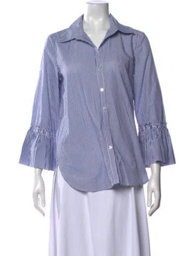 Pre-owned Cara Cara Striped Three-quarter Sleeve Button-up Top In Blue