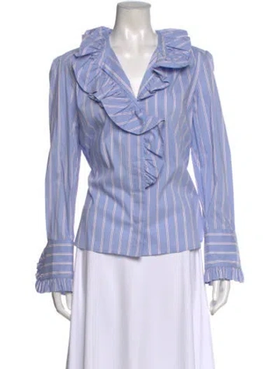 Pre-owned Cara Cara Striped V-neck Blouse In Blue