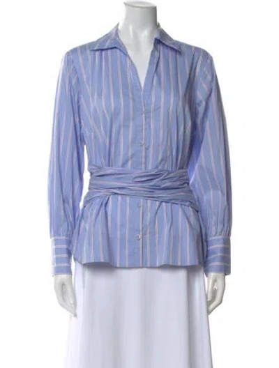 Pre-owned Cara Cara Striped V-neck Blouse In Blue