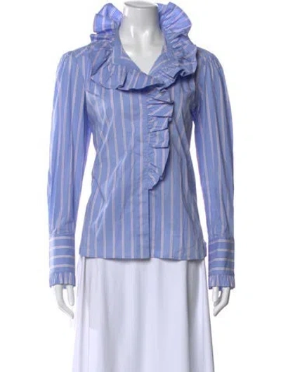 Pre-owned Cara Cara Striped V-neck Blouse In Blue