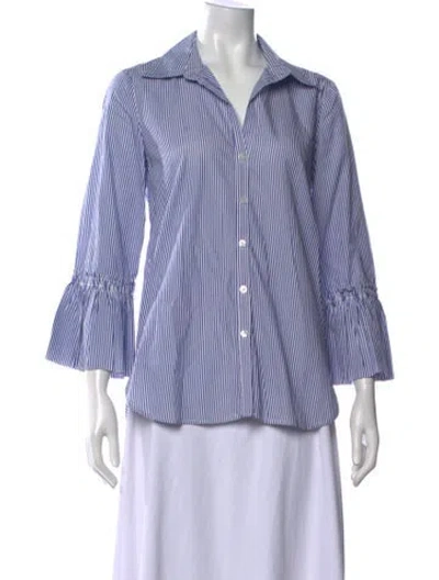 Pre-owned Cara Cara Striped V-neck Blouse In Blue