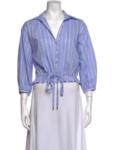 Pre-owned Cara Cara Striped V-neck Blouse In Blue