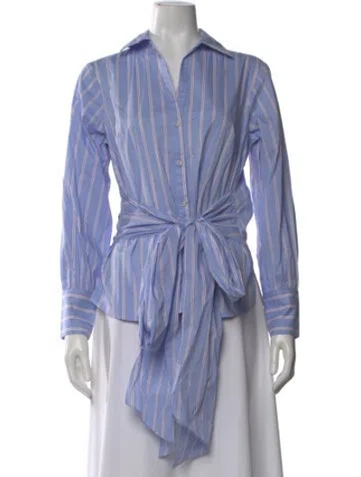 Pre-owned Cara Cara Striped V-neck Button-up Top W/ Tags In Blue