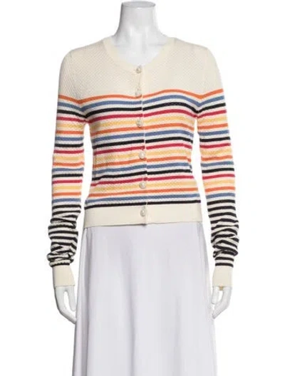 Pre-owned Cara Cara Striped V-neck Sweater In White