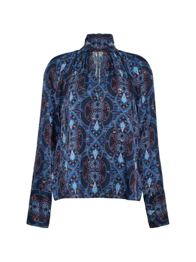 Cara Cara Sundance Pussy-bow Printed Blouse In Blue
