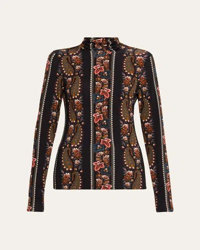 Cara Cara Suzie Moody Floral Long-sleeve Turtleneck Top In Multi