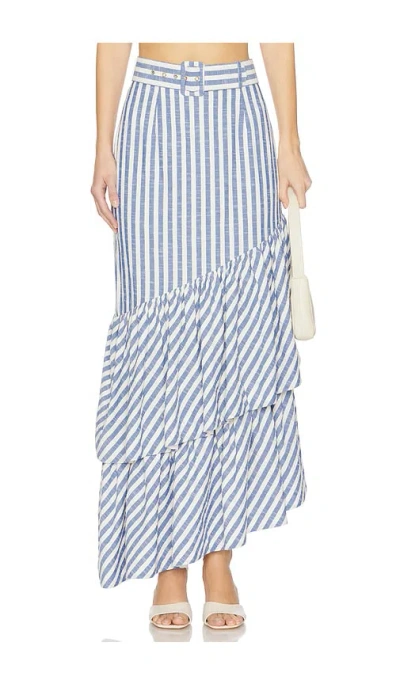 Cara Cara Terra Skirt In Ivory Blue Striped Seersucker