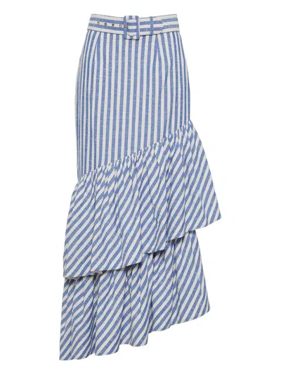 Cara Cara Terra Skirt In Ivory Blue Striped Seersucker