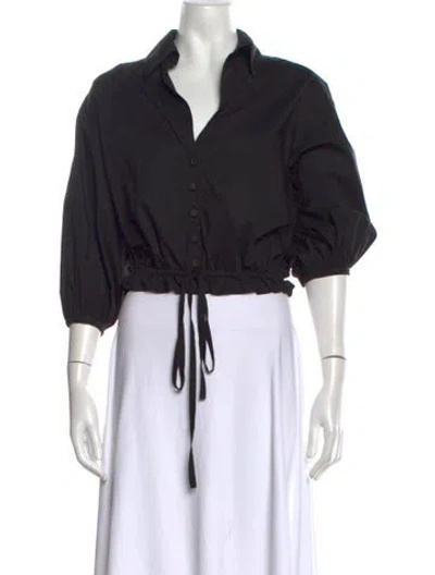 Pre-owned Cara Cara Three-quarter Sleeve Button-up Top In Black