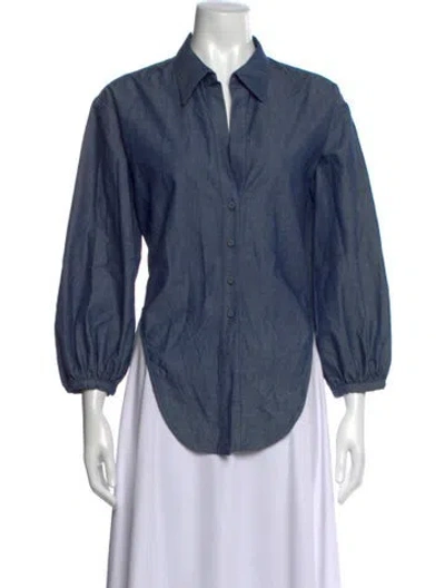 Pre-owned Cara Cara Three-quarter Sleeve Button-up Top In Blue