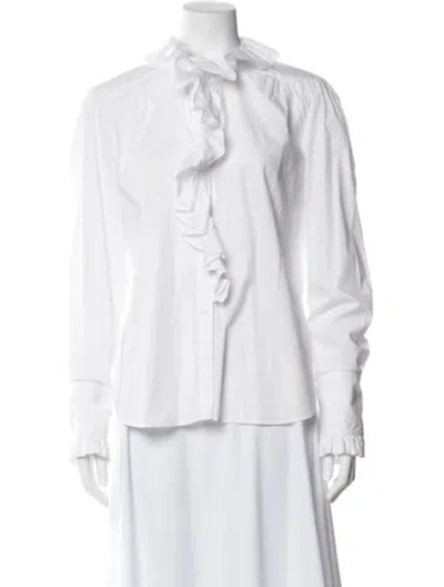 Pre-owned Cara Cara Tie Neck Long Sleeve Blouse In White