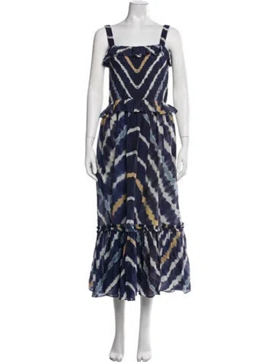 Pre-owned Cara Cara Tie-dye Print Midi Length Dress In Blue