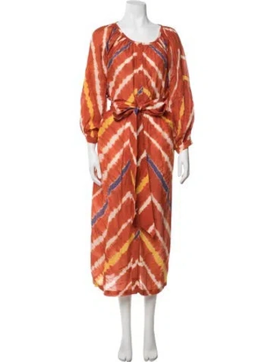 Pre-owned Cara Cara Tie-dye Print Midi Length Dress In Orange