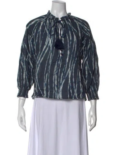Pre-owned Cara Cara Tie-dye Print Tie Neck Blouse In Blue