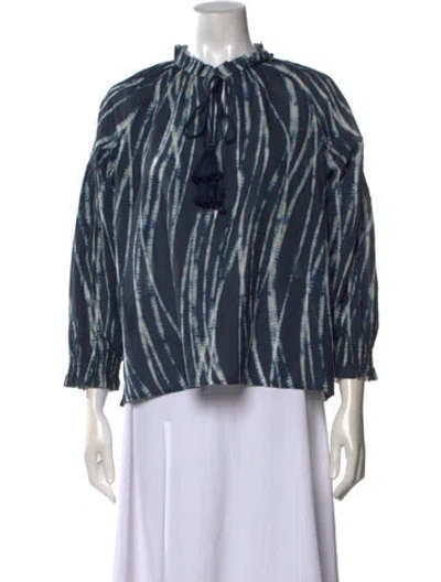 Pre-owned Cara Cara Tie-dye Print Tie Neck Blouse In Blue