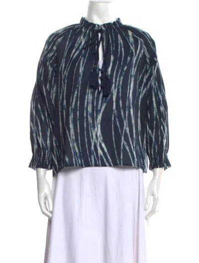 Pre-owned Cara Cara Tie-dye Print Tie Neck Blouse In Blue