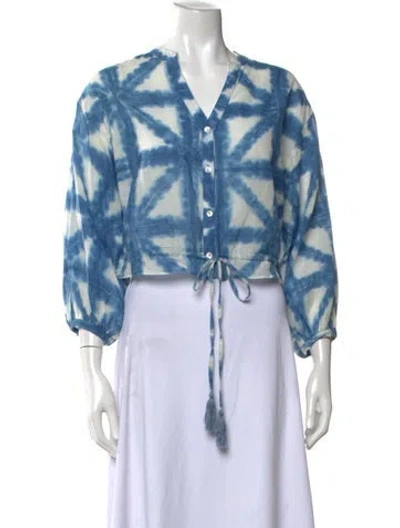Pre-owned Cara Cara Tie-dye Print V-neck Blouse In Blue