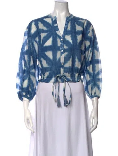 Pre-owned Cara Cara Tie-dye Print V-neck Blouse In Blue