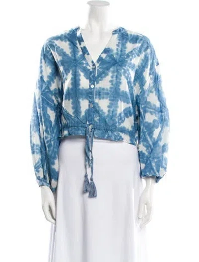 Pre-owned Cara Cara Tie-dye Print V-neck Crop Top In Blue