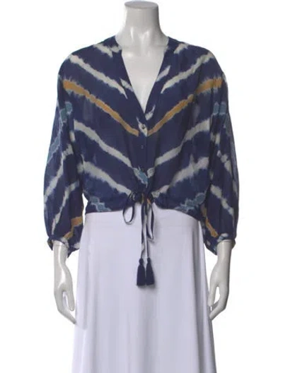 Pre-owned Cara Cara Tie-dye Print V-neck Crop Top In Blue