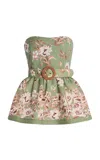 Cara Cara Tilda Belted Floral-linen Peplum Top In Green