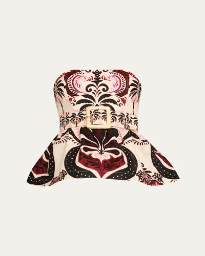 Cara Cara Tilda Strapless Floral Peplum Top In Brown