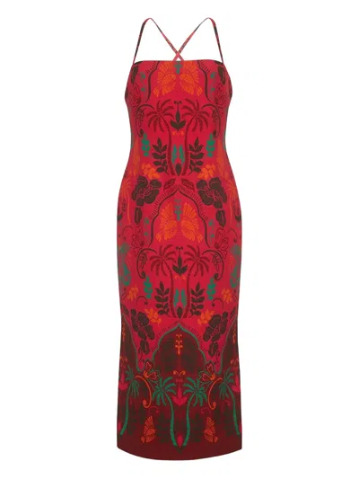 Cara Cara Tropical-print Midi Day Dress In Red