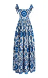 Cara Cara Tula Pleated Printed Cotton-poplin Maxi Dress In Blue