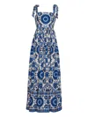 Cara Cara Tula Pleated Printed Cotton-poplin Maxi Dress In Blue