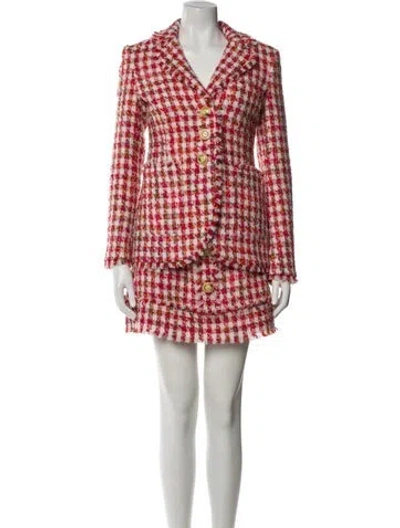 Pre-owned Cara Cara Tweed Pattern Ruffle Embellishment Dress Set In Pink