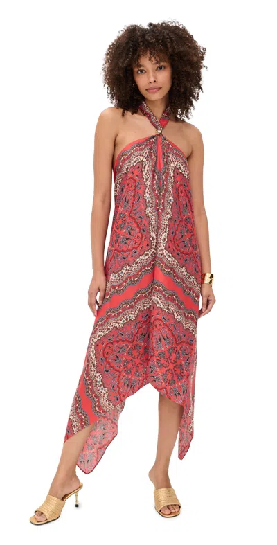 Cara Cara Twist Dress Paisley Scarf Coral In Multi